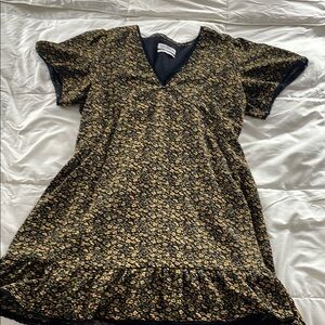 Urban Outfitters yellow & black Floral V-Neck mini Dress with tie back
